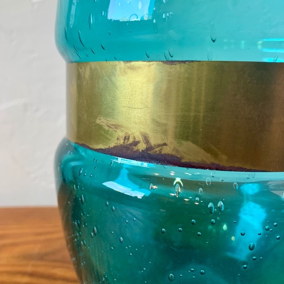 Dara International -- Italian Handblown Blue Glass Vase w/ Brass Band -- 13" - Picture 8 of 15